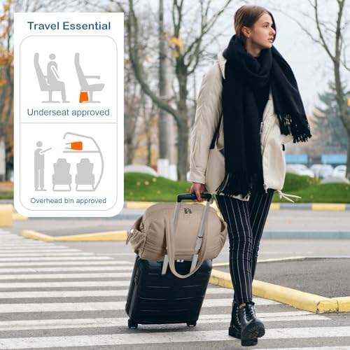 TOPDesign Travel Duffel Bag for Women, Puffer Gym Bag Sports Tote with Wet Pocket, Carry On Weekender with Luggage Sleeve (Camel) - color: Camel