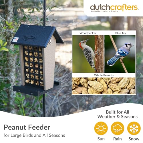 DutchCrafters Plastic Poly Hanging Whole Peanut Bird Feeder for Large Birds, Woodpeckers, Blue Jays for Outdoor, Garden, Yard - USA Amish Made (Turf Green/Cedar) - color: Turf Green/Cedar