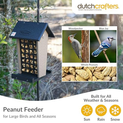 DutchCrafters Plastic Poly Hanging Whole Peanut Bird Feeder for Large Birds, Woodpeckers, Blue Jays for Outdoor, Garden, Yard - USA Amish Made (Black/Red) - color: Black/Red