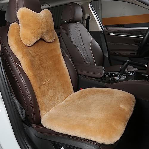 OGLAND Fuzzy Sheepskin Car Seat Cover for Soft Fur Genuine Wool Cushion - color: Honey Beige