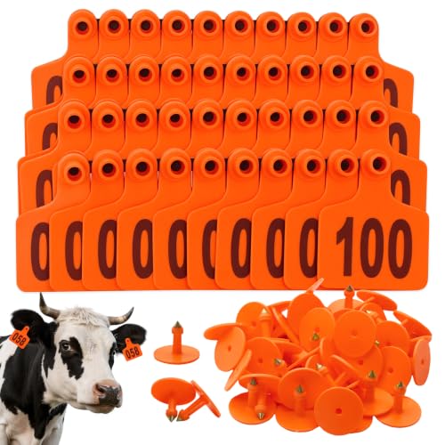 Cattle Ear Tags 001-100 Numbered Large Plastic Livestock Ear Tag,Orange - color: Orange, size: 001-100