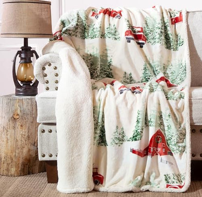 Carstens, Inc. Ultra Premium Super Soft Plush Sherpa Fleece Oversized Throw Blanket 54" x 68", Barn & Truck - color: Barn & Truck