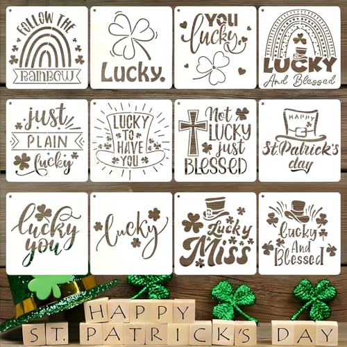 12 Pcs St Patricks Day Stencils for Painting, Lucky Signs and Cards 6 Inch - color: St. Patrick