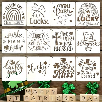 12 Pcs St Patricks Day Stencils for Painting, Lucky Signs and Cards 6 Inch - color: St. Patrick