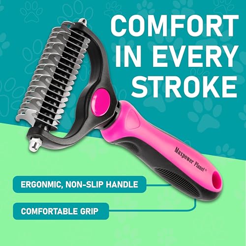 Maxpower Planet Hair Brush - Double Sided Shedding, Dematting Undercoat Rake for Dogs, Cats - Extra Wide Dog Grooming Brush, Pink - color: Pink, size: Large