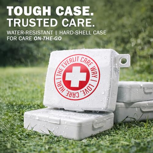 EVERLIT Pocket-Aid Kit | Travel-Friendly Hard-Shell Cases with 50 Items for Cuts, Scrapes, Burn & Wound Care | Pack of 3 Mini First Aid Kits for Travel, Outdoor, School, Camping, Home, Office (White) - color: White