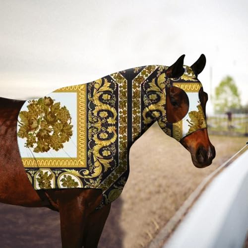 Zippered Horse Stretch Hood Without Ears, L（Black Gold） - color: Black gold, size: L-1Pack