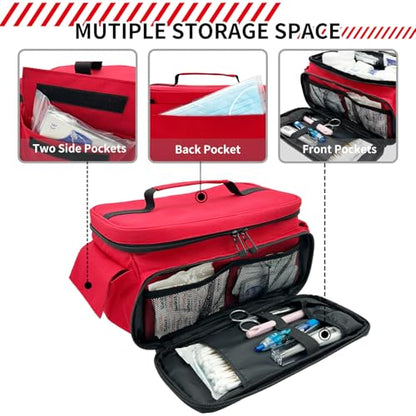 First Aid Bag Empty With Lockable Zipper,Compact and Portable Small Medicine Storage Bag,Family First Aid Box, Pill Bottle Organizer for Travel, Car and Home Use, Red(Bag Only)