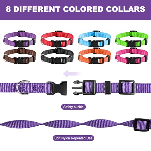 PARTNER Puppy ID Collars Identification Whelping Super Soft Nylon Adjustable Breakaway New Born Pets with Record Keeping Charts 8pcs
