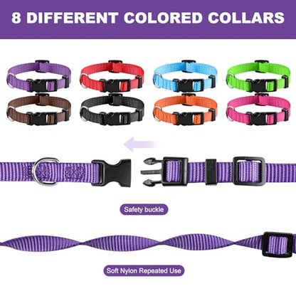 PARTNER Puppy ID Collars Identification Whelping Super Soft Nylon Adjustable Breakaway New Born Pets with Record Keeping Charts 8pcs
