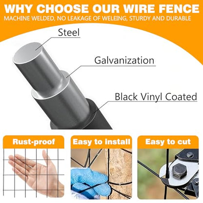 Black PVC Coated Welded Wire Fencing, 60in High x 100ft Long, 2 inch x 3 inch 16GA 2/3/4/5/6 Ft Tall Welded Wire Fence Rolls, Black Metal Garden Fence Wire Roll Garden Fencing for Yard - color: Black, size: 2"x3" 16GA 60" x 100'