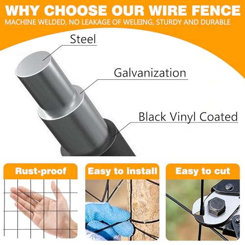 Black PVC Coated Welded Wire Fencing, 48in High x 100ft Long, 2 inch x 4 inch 14GA 2/3/4/5/6 Ft Tall Welded Wire Fence Rolls, Black Metal Garden Fence Wire Roll Garden Fencing for Yard - color: Black, size: 2"x4" 14GA 48" x 100'