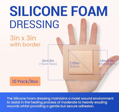 Large Waterproof Bandages 3x3 Silicone Foam Dressing Sensitive Skin, 10 PCS - style: 3"X3"(10PCS)