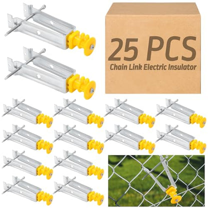 Tondiamo Chain Link Insulator Electric Fence Stainless Steel Insulator T Post Extender Wire Holders for Chain Link and Studded T & U-Posts Tubing(Yellow,25 Pcs) - color: Yellow