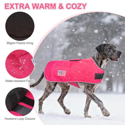 BEAUTYZOO Dog Winter Coat for X-Large Dogs, Waterproof Canvas Jackets - color: Rose Pink, size: XL(Chest Girth 34"-45", Back 24", Neck 24"-29")