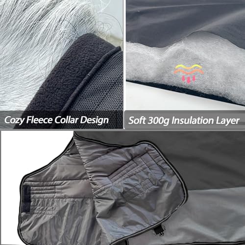 1200D Winter Horse Blanket,300g Fill,Black/Gray 66'' - color: Black/Grey 300g Fill, size: 66''