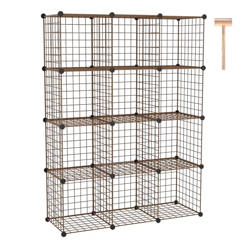 C&AHOME Wire Cube Storage, 12 - Cube Organizer Metal C Grids, Closet, Brown - color: Brown