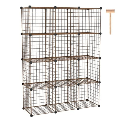 C&AHOME Wire Cube Storage, 12 - Cube Organizer Metal C Grids, Closet, Brown - color: Brown