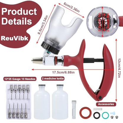 5ml Continuous Self-Refilling Livestock Syringe, 10 Needles Included - color: Rose Red