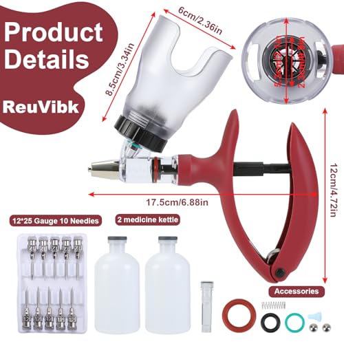 5ml Continuous Self-Refilling Livestock Syringe, 10 Needles Included - color: Rose Red
