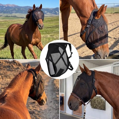 Full Size Horse Fly Mask All Round Mesh Horse Fly Masks UV Eye Protection Eye Mask for Horses with Uveitis, Photosensitivity, Ulcer, Head Shaking