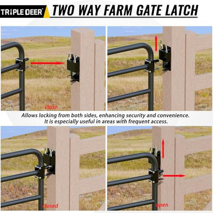 TRIPLE DEER Heavy Duty 2 Way Farm Gate Latch Lockable, Two Way Livestock Fence Gate Latches for Metal Gates, Ranches, Farms, Stables, Horse Corrals, Pet Cages (1 Pack, Include Screws and Instructions)