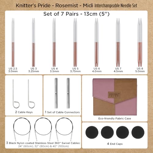 Knitter’s Pride Rosemist Interchangeable Needle Set 5""(13cm)- Midi - size: Set of 7 - 5" (13cm)