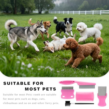 Flea & Lice Combs for Pets – Fine-Tooth Stainless Steel Grooming Set, Dematting Tools for Dogs and Cats – 5 Pack