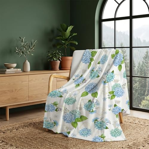 Blue Hydrangea Blanket, Ultra-Soft Flannel Fleece Throw 40" x 50" - color: Blue Hydrangea, size: 40"x50"