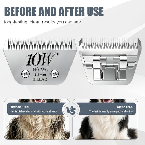 BILLAR® 10W Detachable Dog Grooming Wide Blades,Compatible with Andis,Oster A5,Wahl KM10 Series Clippers,Cut Length 1/16”(1.5mm) - size: 10W