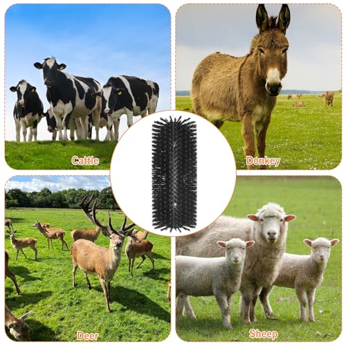 4PCS Livestock Scratching Brush Goat Scratching Tool Post Massage Grooming Brush with 8 Screws for Animals Back Scratcher Itch Brushes for Cattle, Sheep, Horses, Pigs,Cow (4, Black) - color: Black