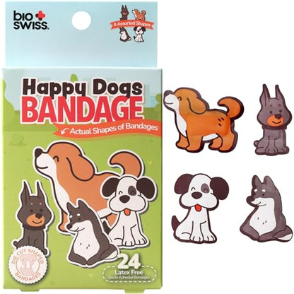 BioSwiss Bandages, Dog Shaped Self Adhesive Bandage Set, Latex Free, Sterile Wound Care, 24 Count - size: 24-Count Box, style: Dogs