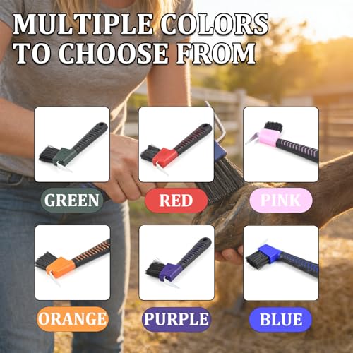 2-in-1 Hoof Pick for Horses with Soft Grip Rubber Handle(Red) - color: Red