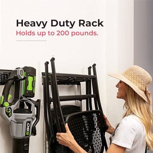 TIDYME Garage Tool Organizer Wall Mount, 32", 2 Racks 4 Hooks, 200 lbs | 200 lbs, anti-rust carbon steel, garden tool organizer & storage rack for garage organization, shovels, rakes & tools - size: 32" Carbon Steel with 2 Racks & 4 Hooks