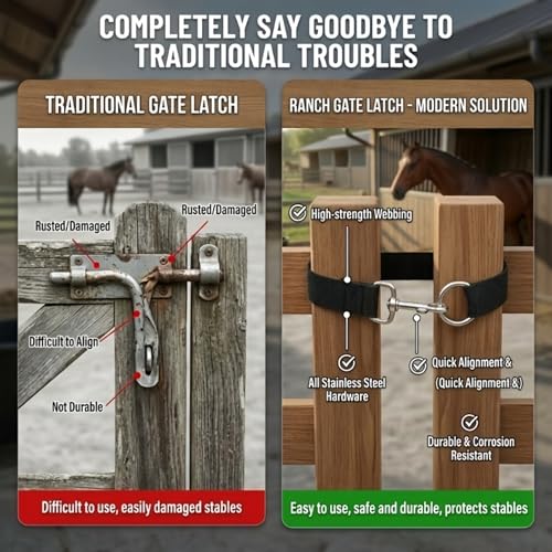 Heavy Duty Horse Stall Door Latches, Adjustable Nylon Webbing Fence Locks with Buckles, Stable Gate Safety Fasteners for Barn Fence Livestock