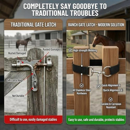 Heavy Duty Horse Stall Door Latches, Adjustable Nylon Webbing Fence Locks with Buckles, Stable Gate Safety Fasteners for Barn Fence Livestock