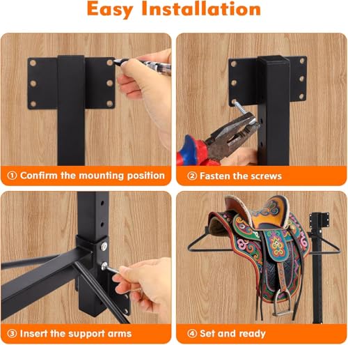 FAHKNS 2 Pc Saddle Rack Wall Mount, Heavy Duty Wall Mounted Saddle Stand Saddle Pad Rack for English Western Saddle, 4 Tier Flexible Saddle Stand for Tackroom, Stables, Storehouse etc.