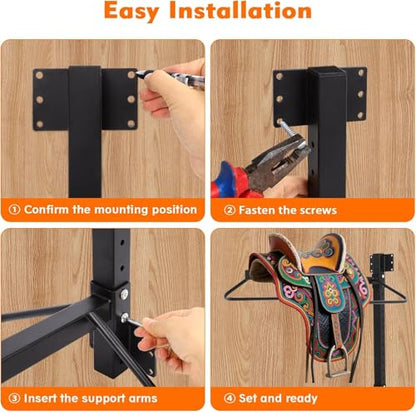 FAHKNS 2 Pc Saddle Rack Wall Mount, Heavy Duty Wall Mounted Saddle Stand Saddle Pad Rack for English Western Saddle, 4 Tier Flexible Saddle Stand for Tackroom, Stables, Storehouse etc.