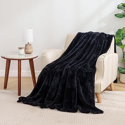 Berkshire Blanket Classic Extra-Fluffy™ Plush Throw Blanket, Soft Fuzzy Fluffy Long Hair Throw Blanket for Couch Sofa Bed, Black, 50x60 Inches - color: Black, size: Throw/Throw XL
