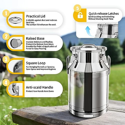 Stainless Steel Milk Can Wine Pail Bucket Milk Can Tote Jug Sealed (30L) - size: 30L
