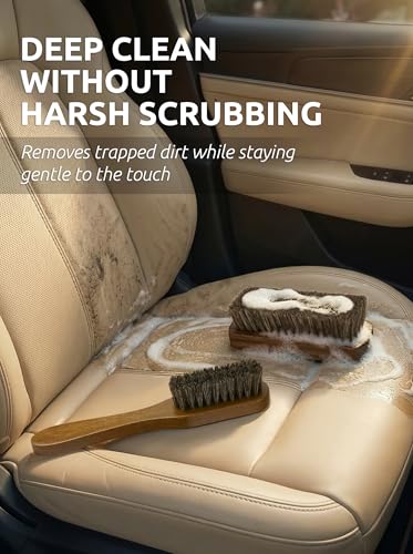 TAKAVU Leather & Upholstery Cleaning Brush Set with Compact Wood Handle - color: Brown