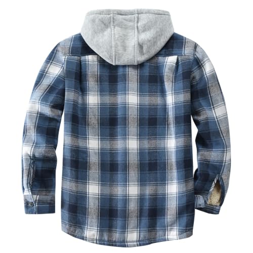 Men's Cotton Plaid Shirt Jacket Fleece Flannel Sherpa Button Down - color: Blue Block, size: Medium