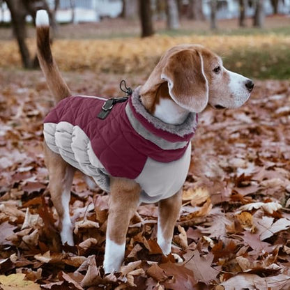 Lelepet Dog Coat Warm Dog Winter Coat Waterproof Dogs Jacket with Harness - color: Burgundy, size: X-Small