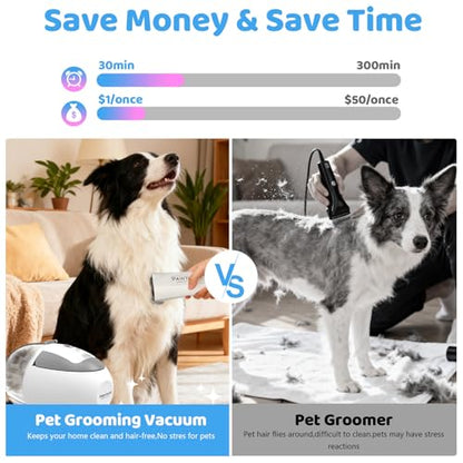 Dog Grooming Vacuum,6-in-1 Pet Grooming Kit,13000Pa,2L Dust Cup | Low Noise <55dB, Steam Brush for Shedding, Clipper & Grooming Kit, Professional for Dogs Cats, Home Cleaning Use - color: Gray