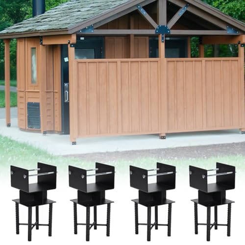 Generic 4pcs Metal Fence Post Brackets Base for Concrete 6x6 Concrete Fence Post Spike Anchors U-Shaped Inner Size 5.5inx5.5in for Concrete Deck