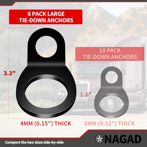 Large Tie Down Strap Rings for Truck Bed Trailer, 6 Pack, 2000 lbs Capacity - color: Black, size: Large-6 Pack
