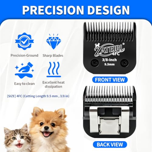 Size 4FC Detachable Pet Grooming Clipper Blade with Steel Cutter, 3/8 Inch (9.5 mm) Cut Length, Black, Compatible with Andis, Oster A5, Wahl KM10, 3 Pack - color: Black, size: 4FC 9.5mm - 3 Pack