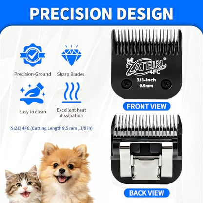 Size 4FC Detachable Pet Grooming Clipper Blade with Steel Cutter, 3/8 Inch (9.5 mm) Cut Length, Black, Compatible with Andis, Oster A5, Wahl KM10, 3 Pack - color: Black, size: 4FC 9.5mm - 3 Pack