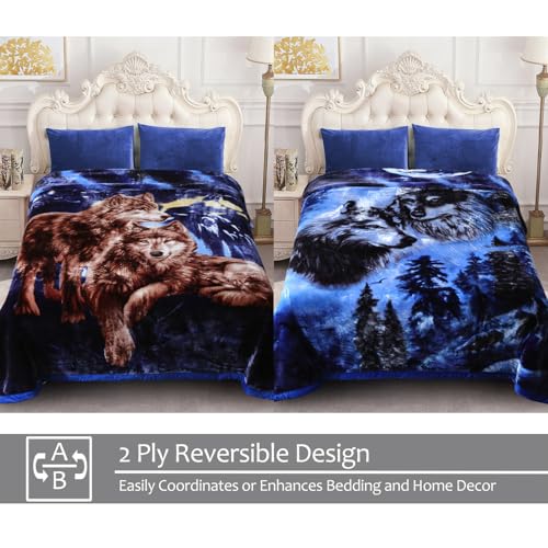JML Korean Style Fleece Blanket King, 10.5 lbs, 87"x94", Wolves | 2 Ply, A&B Printed, Embossed, Reversible, Plush, Silky Soft, Thick, Warm for Winter, - color: Animal Printed - Wolves
