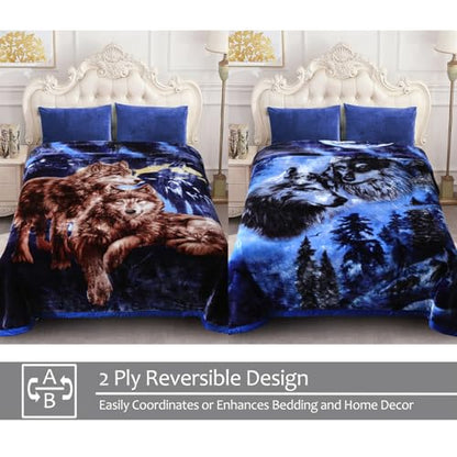 JML Korean Style Fleece Blanket King, 10.5 lbs, 87"x94", Wolves | 2 Ply, A&B Printed, Embossed, Reversible, Plush, Silky Soft, Thick, Warm for Winter, - color: Animal Printed - Wolves